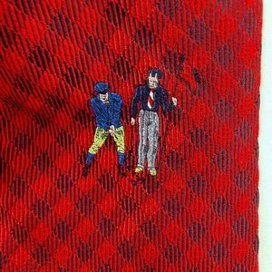 Vintage Marshall Fields Embroidered Golf Necktie Red Check Silk Tie Golfers